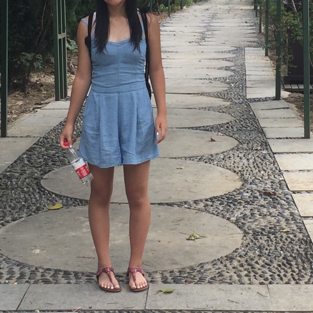 denim colored hollister romper :)